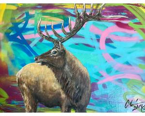 "Elk Graffiti" Original Chris Wakefield Mixed Media On Canvas Painting